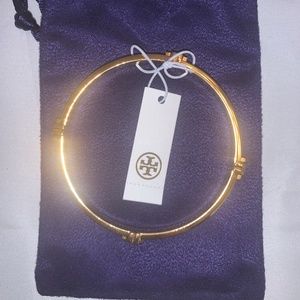 One (1) Tory Burch Bangle Bracelet with Double "T" Logo in Yellow Gold - NWT